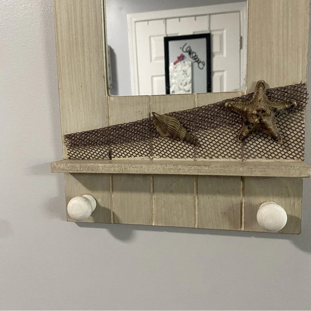 Nautical & Fishing Themed Wall Mirror with Shelf and Hooks‎